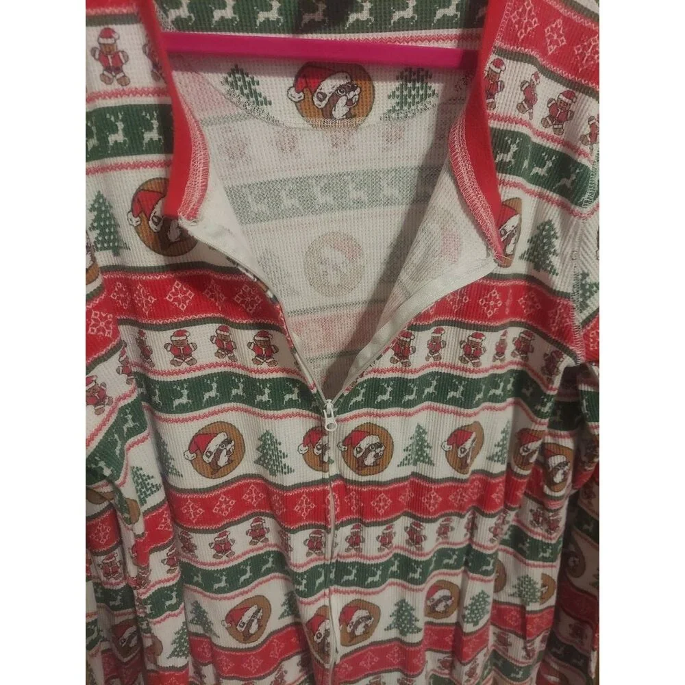 Buc-ees Adult‎ 2X Christmas Pajamas PJ Waffle Knit Zip One Piece Santa Beaver